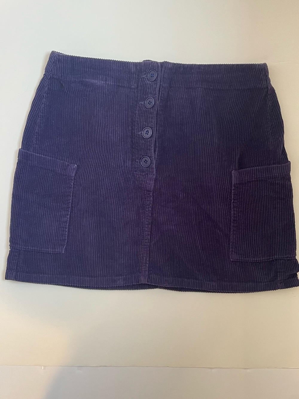 Reformation Wally Corduroy Mini Skirt Navy Purple Button Front Patch Pockets 8